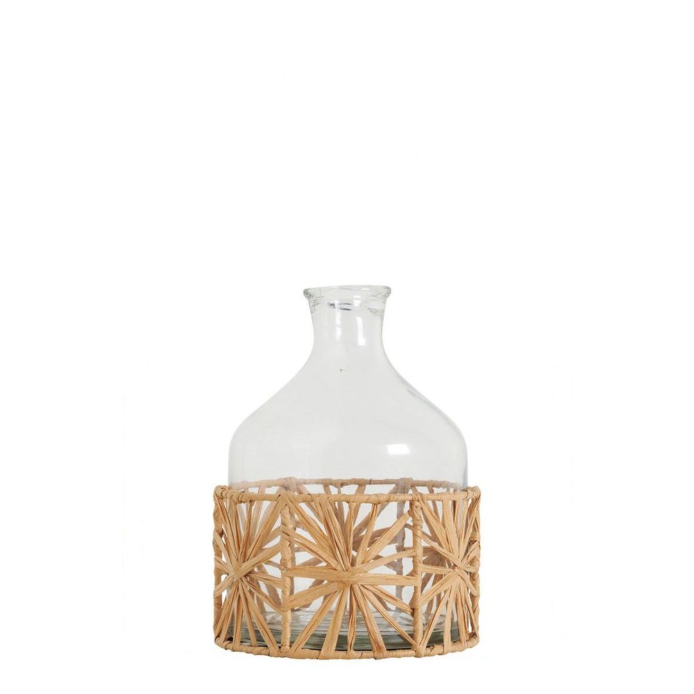 Vases - Vase bonbonne GARANCE en verre et raphia - Petit modèle - H. 21 cm - BLANC D'IVOIRE