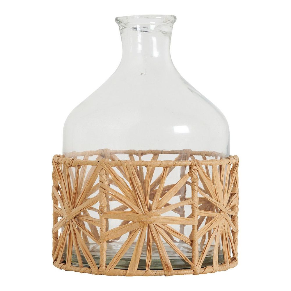 Vases - Vase bonbonne GARANCE en verre et raphia - Petit modèle - H. 21 cm - BLANC D'IVOIRE