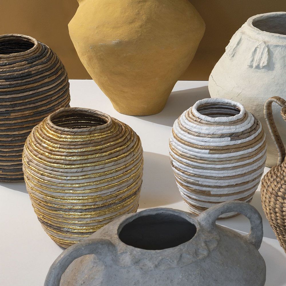 Objets de décoration - Jarre décorative GOA en abaca - Naturel et bleu - BLANC D'IVOIRE