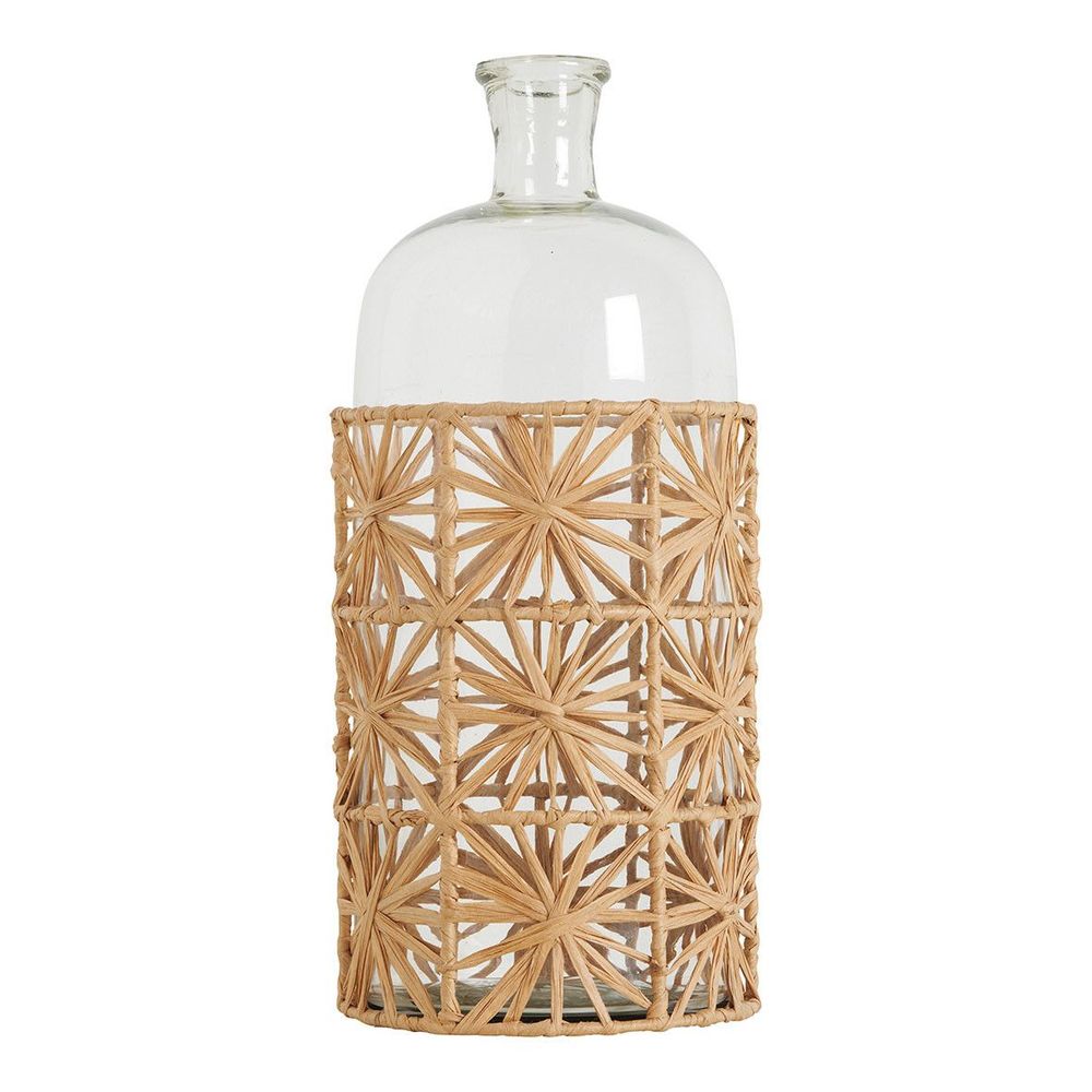 Vases - Vase bonbonne GARANCE en verre et raphia - Grand modèle - H. 33 cm - BLANC D'IVOIRE