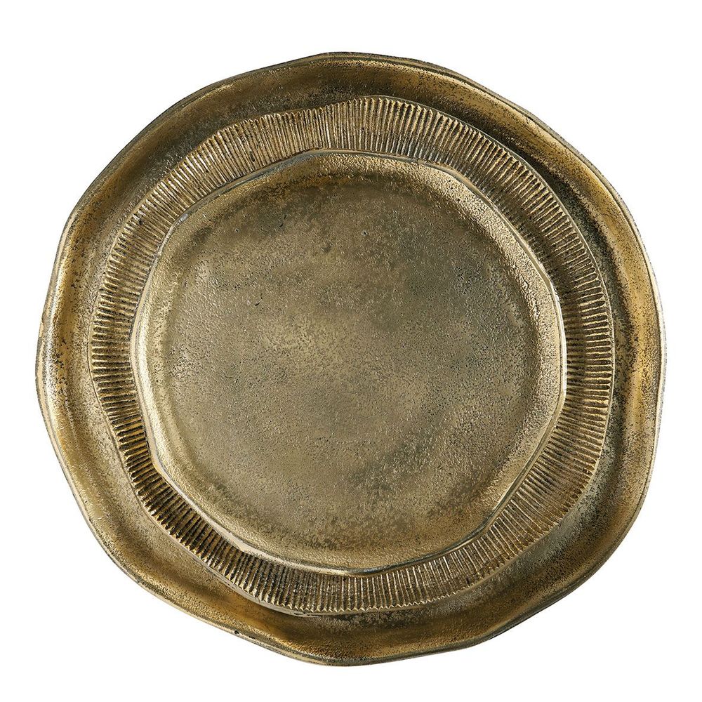 Platter and bowls - Set of 3 COMETE trays in aged brass finish metal - BLANC D'IVOIRE