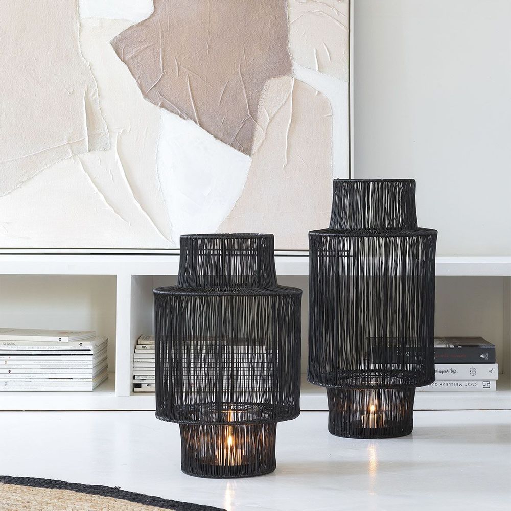 Candlesticks and candle holders - ARIANE lantern in black metal - Large model - H. 45 cm - BLANC D'IVOIRE