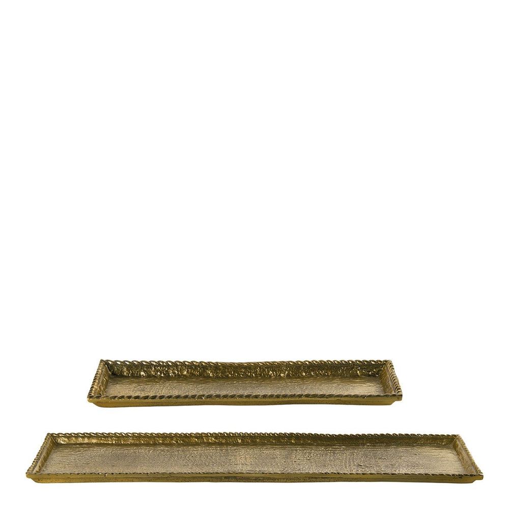 Platter and bowls - Set of 2 TORSADE trays in aged brass finish metal - BLANC D'IVOIRE