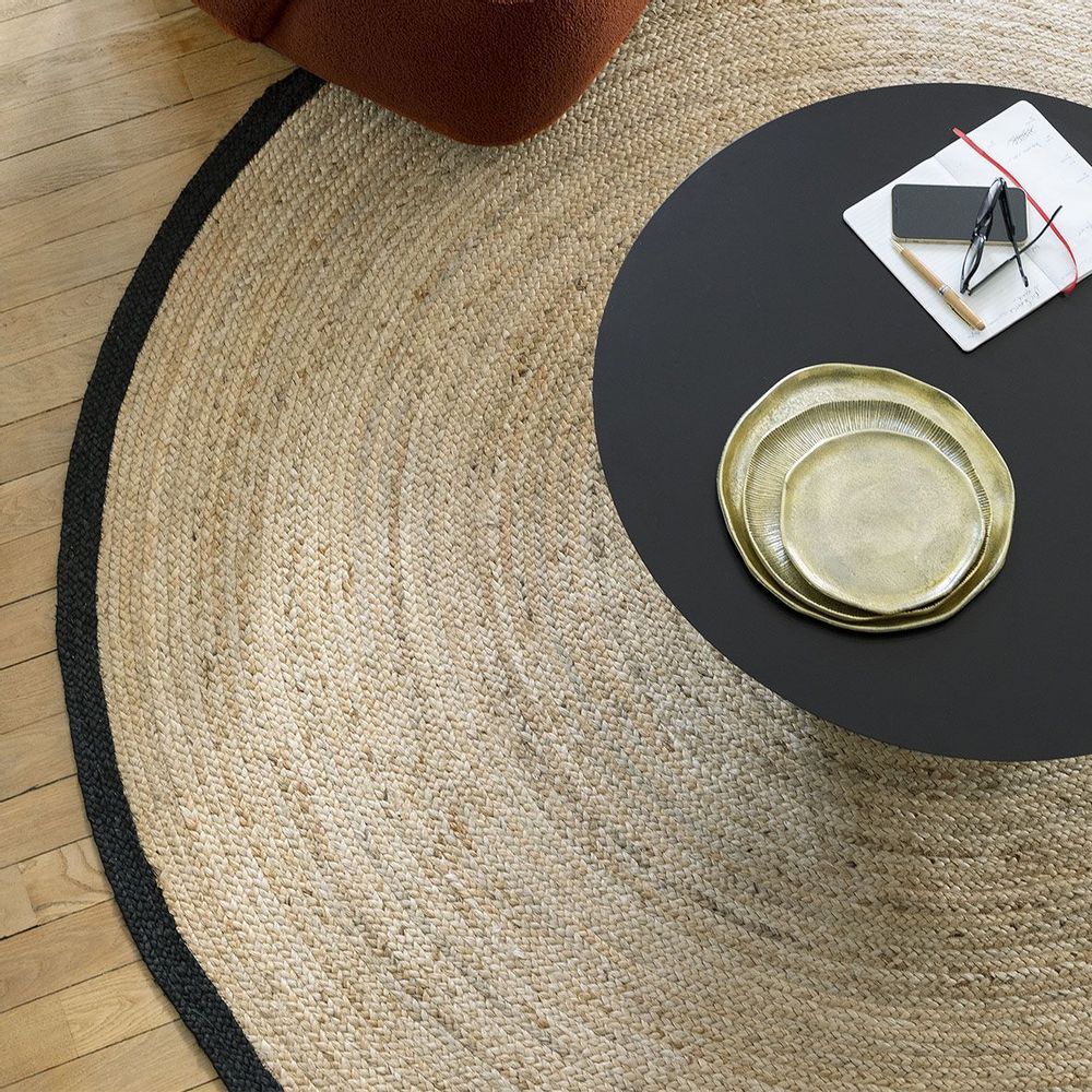 Rugs - Round CIRCLE rug in black hemmed jute - ? 200cm - BLANC D'IVOIRE