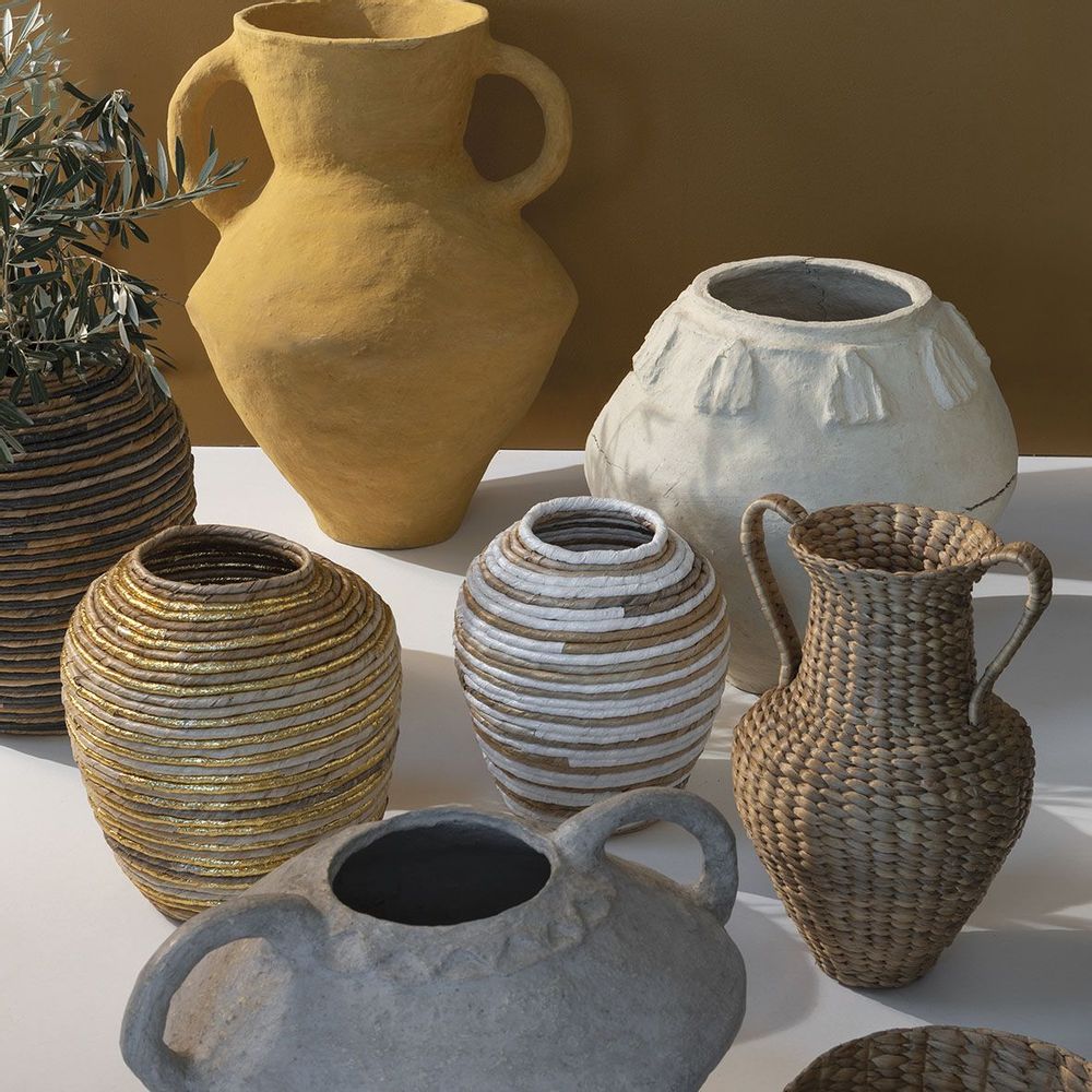 Objets de décoration - Jarre décorative GOA en abaca - Naturel et blanc - BLANC D'IVOIRE