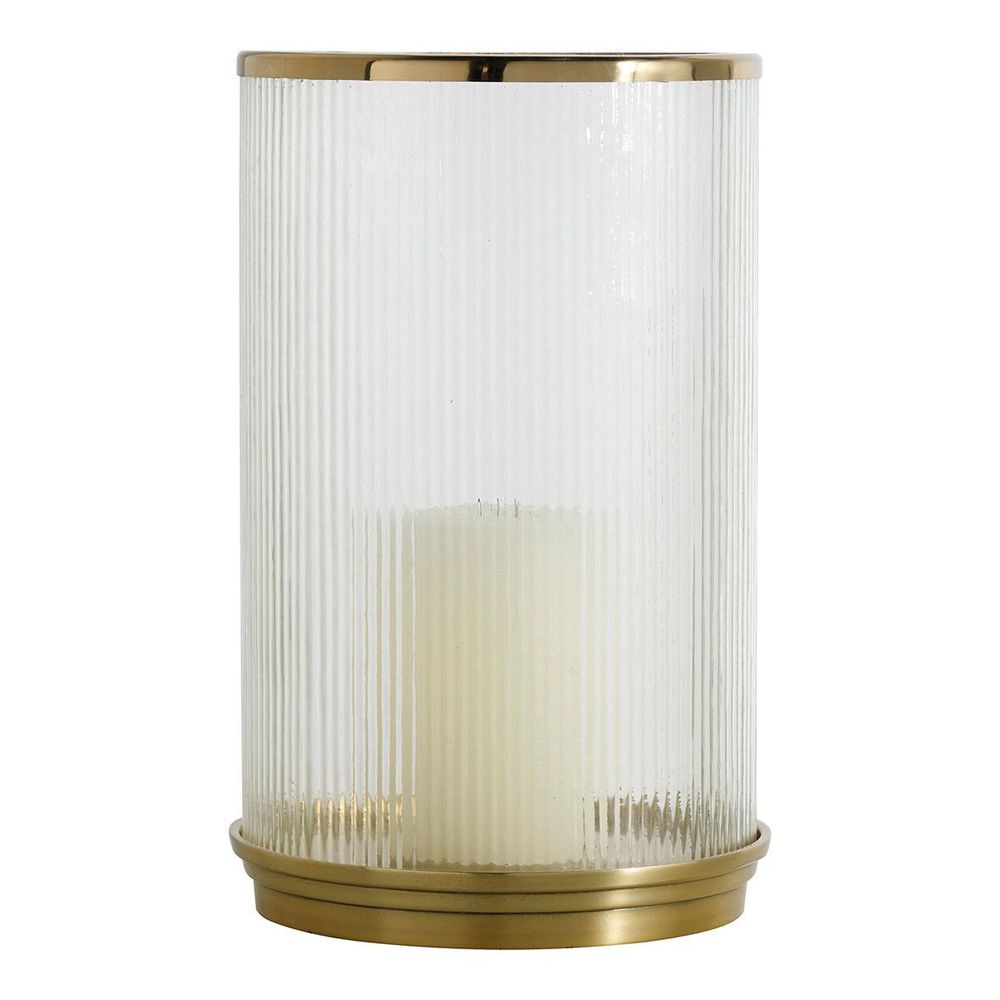 Candlesticks and candle holders - OSCAR tealight holder in ribbed glass and gold metal - Large model - ø 24.5 x 38.5 cm - BLANC D'IVOIRE
