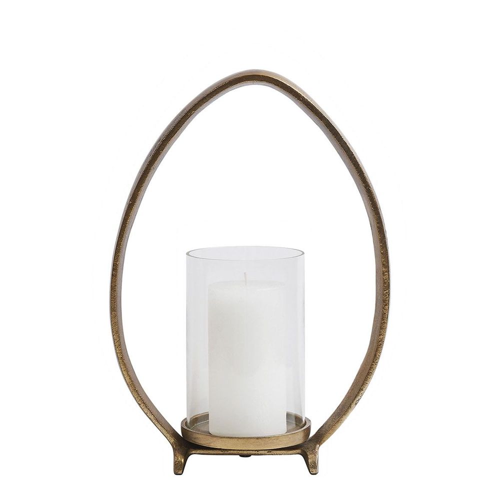 Bougeoirs et photophores  - Photophore OVAE en métal finition laiton antique - Petit modèle - H. 35 cm - BLANC D'IVOIRE