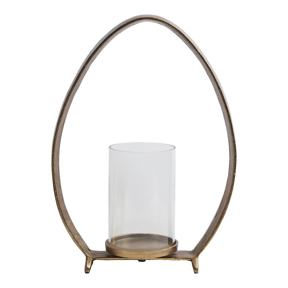 Bougeoirs et photophores - Photophore OVAE en métal finition laiton antique - Grand modèle - H. 39 cm - BLANC D'IVOIRE