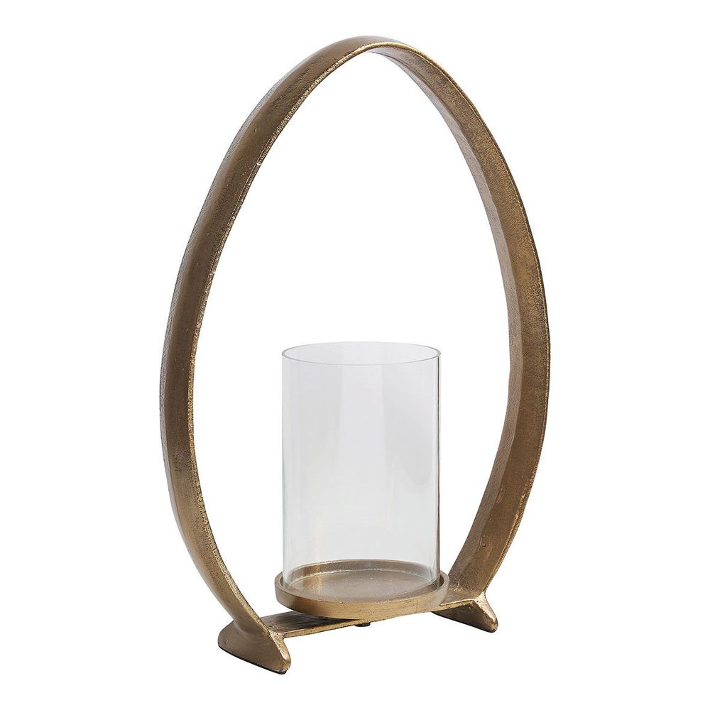 Bougeoirs et photophores - Photophore OVAE en métal finition laiton antique - Grand modèle - H. 39 cm - BLANC D'IVOIRE