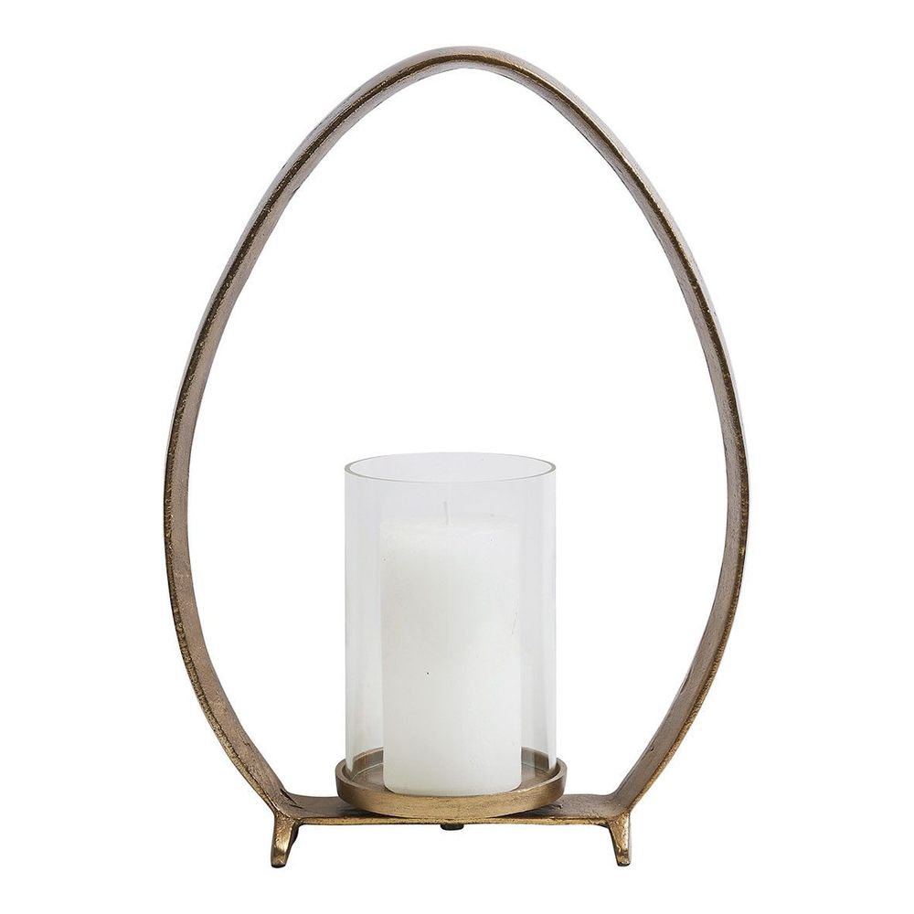 Bougeoirs et photophores - Photophore OVAE en métal finition laiton antique - Grand modèle - H. 39 cm - BLANC D'IVOIRE