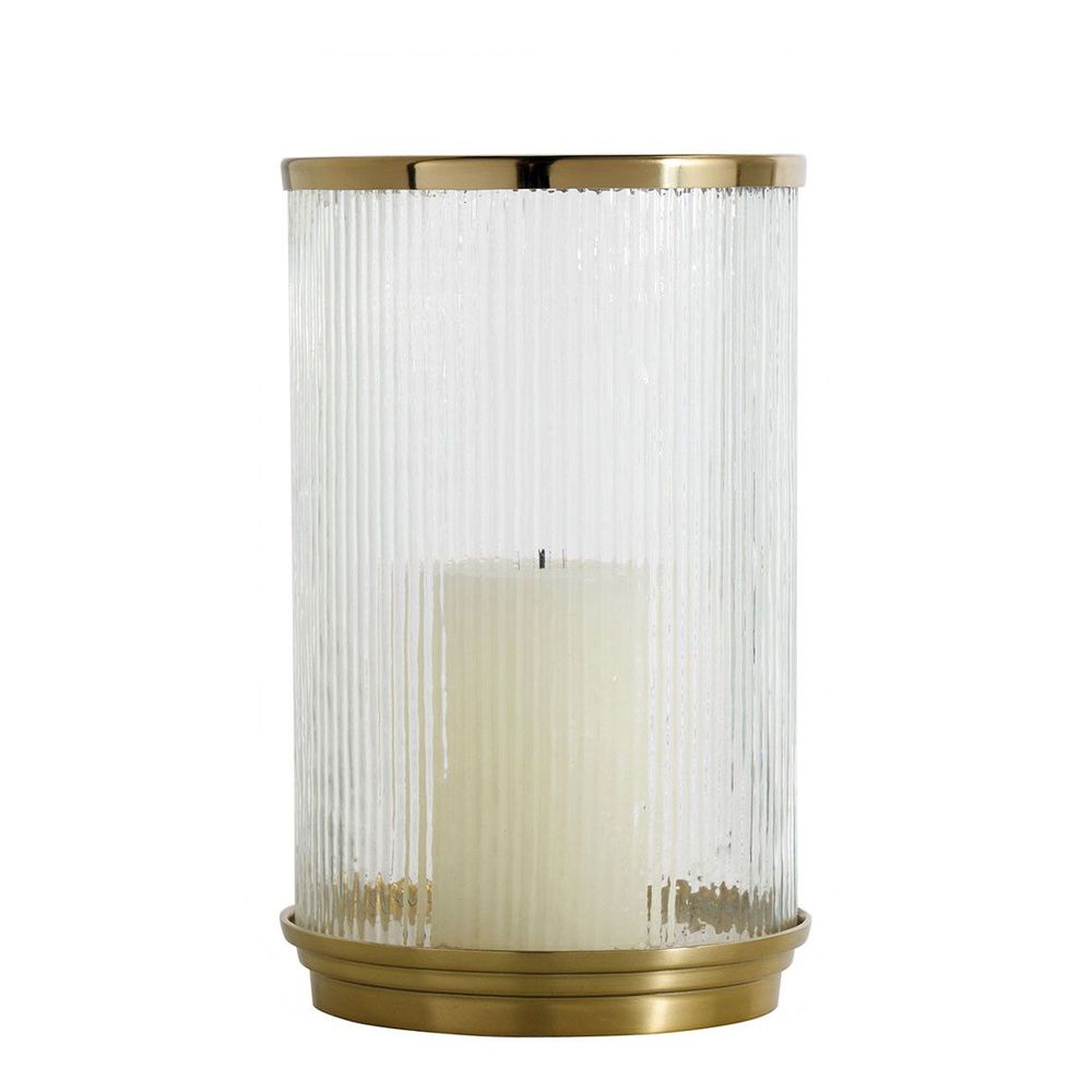 Candlesticks and candle holders - OSCAR tealight holder in ribbed glass and gold metal - Small model - ø 21.5 x 34 cm - BLANC D'IVOIRE