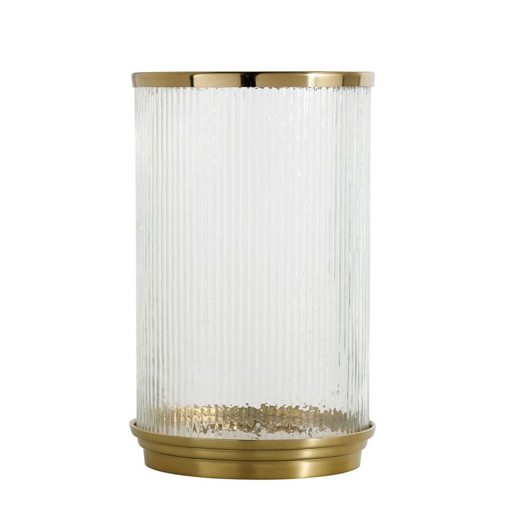 Candlesticks and candle holders - OSCAR tealight holder in ribbed glass and gold metal - Small model - ø 21.5 x 34 cm - BLANC D'IVOIRE