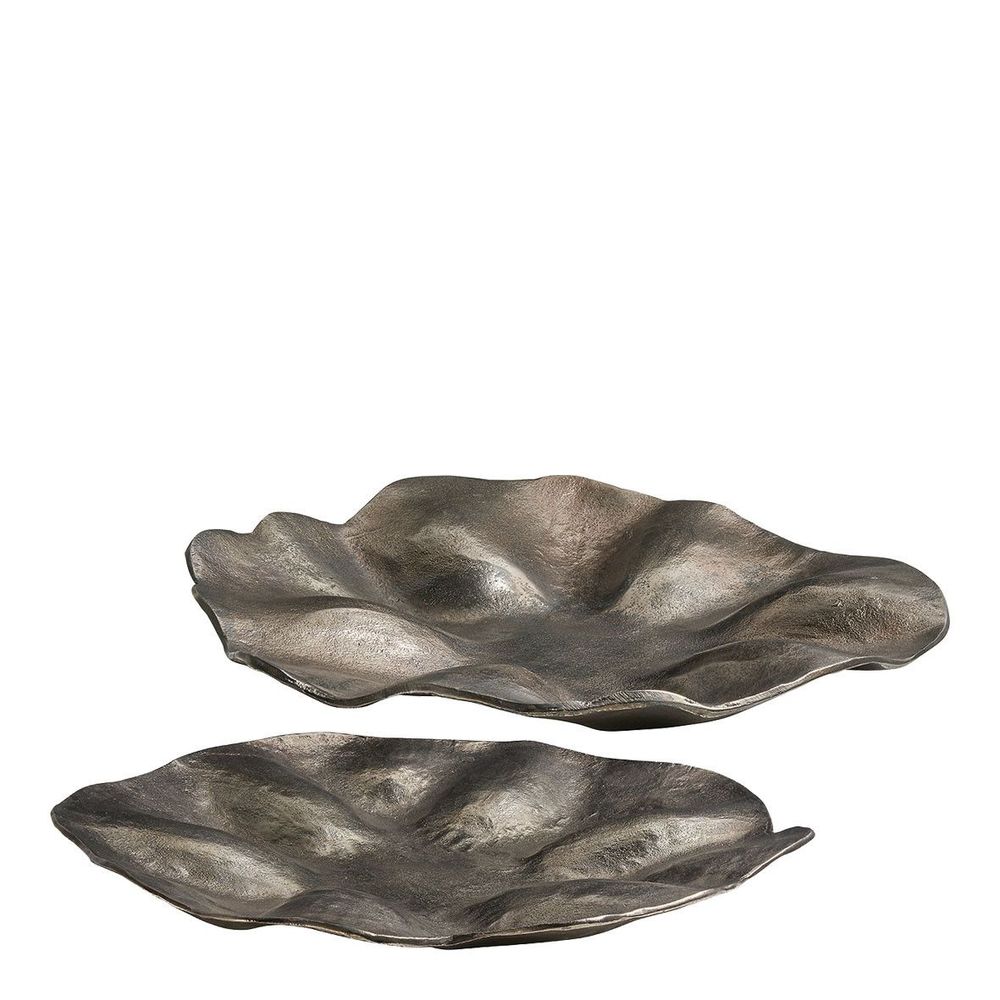 Plats et saladiers - Set de 2 plateaux HALO en métal finition nickel vieilli - BLANC D'IVOIRE