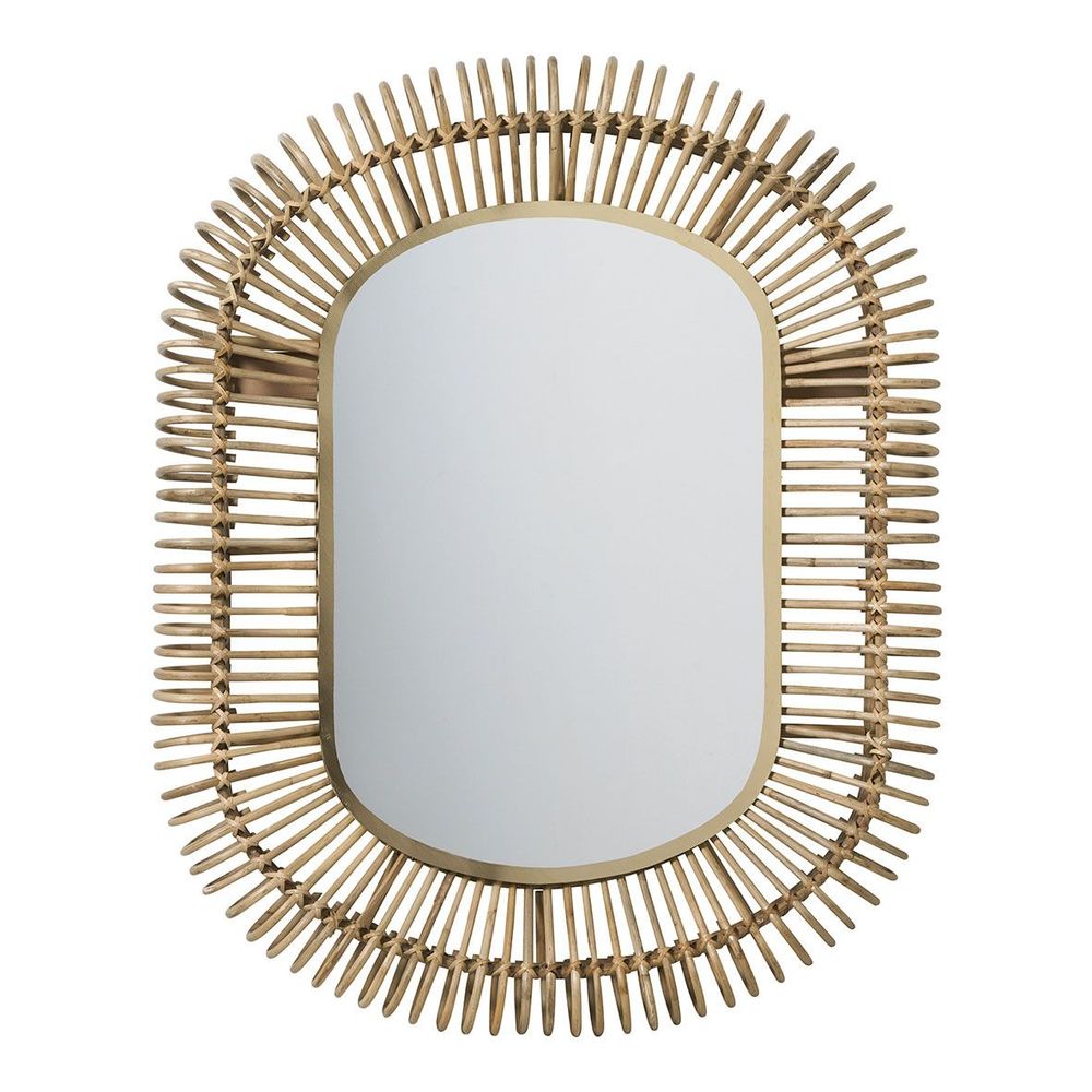 Mirrors - SALOME oval mirror in rattan and metal - Large model - H. 105 cm - BLANC D'IVOIRE