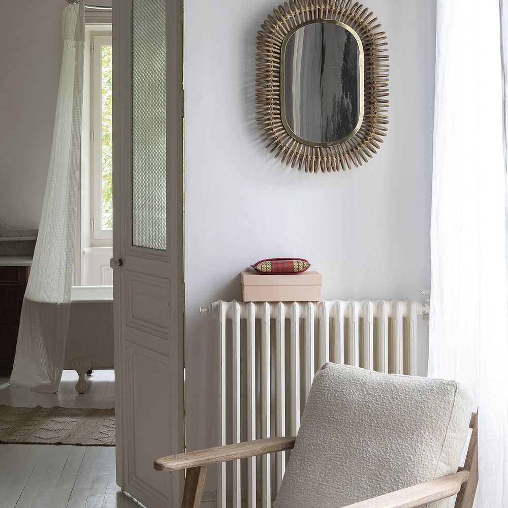 Mirrors - SALOME oval mirror in rattan and metal - Large model - H. 105 cm - BLANC D'IVOIRE