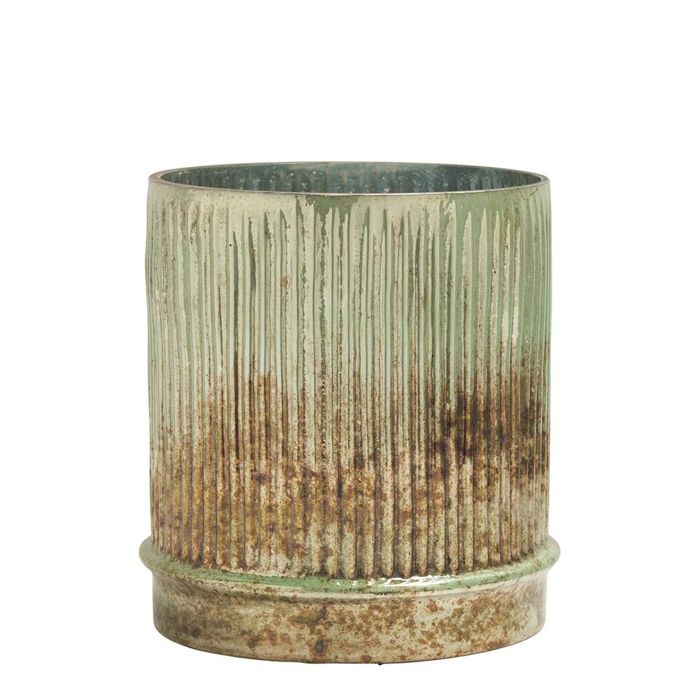 Bougeoirs et photophores - Photophore vase Strié doré oxydé - BLANC D'IVOIRE