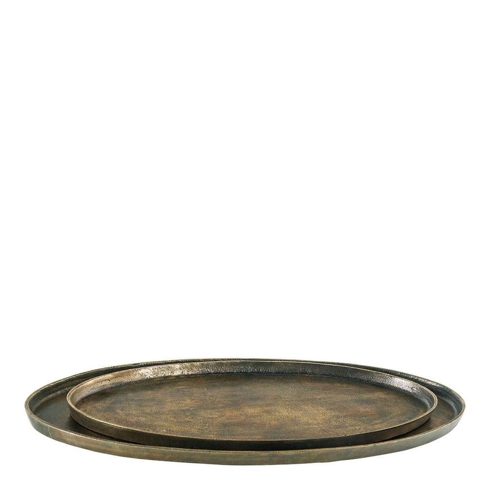 Platter and bowls - Set of 2 AKIRA trays in bronze finish metal - BLANC D'IVOIRE