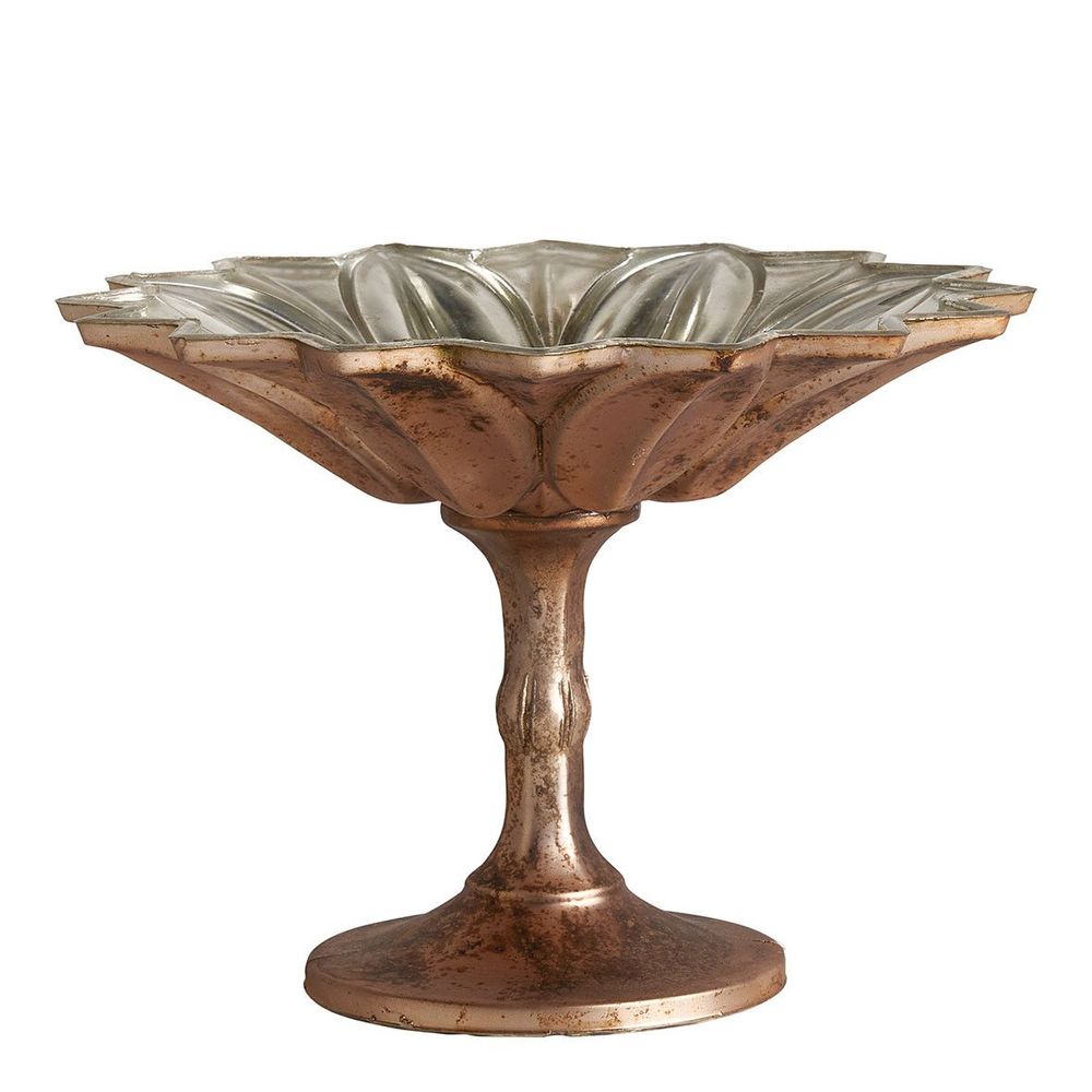 Objets de décoration - Coupe FLEUR en verre mercurisé argent antique - ? 20 cm - BLANC D'IVOIRE