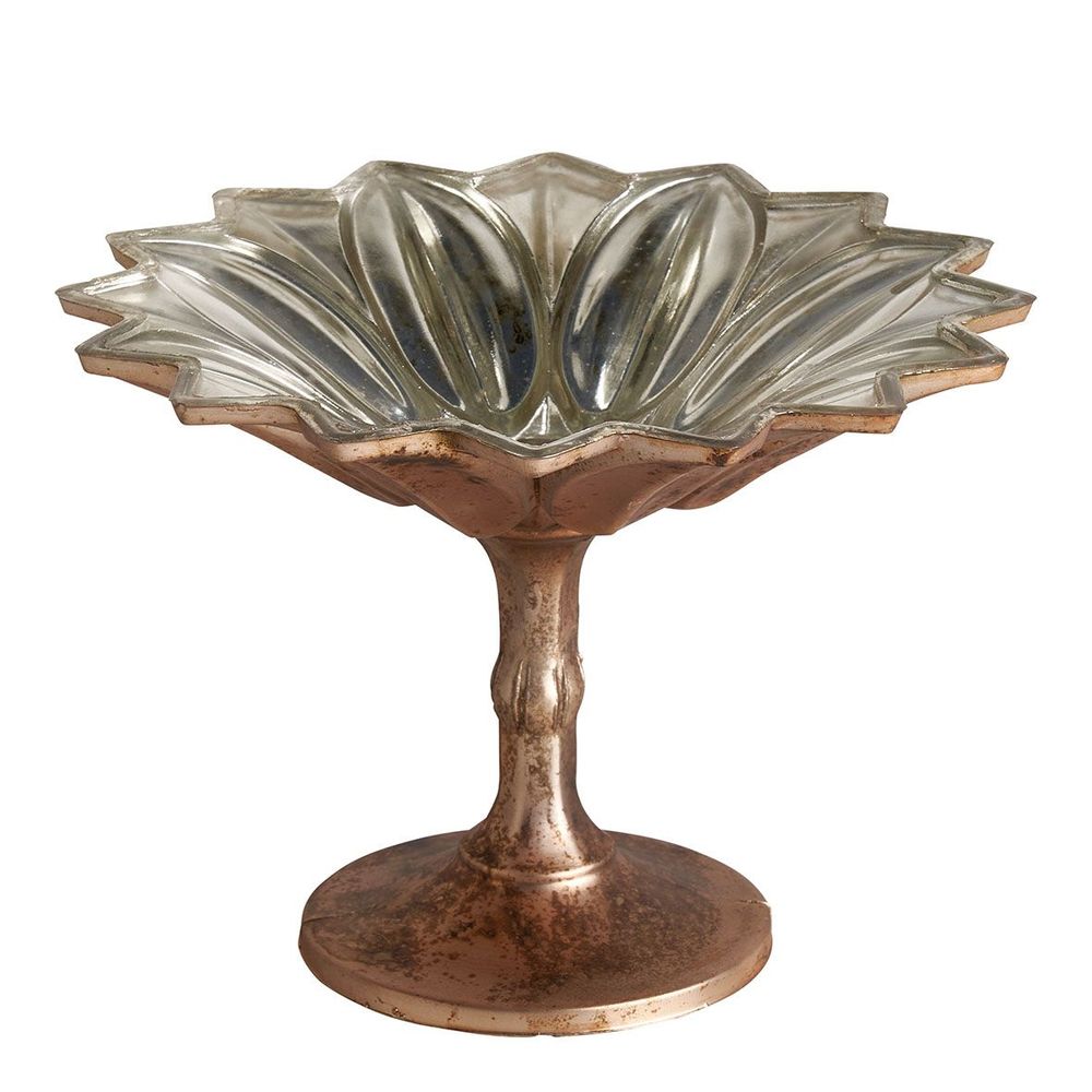 Objets de décoration - Coupe FLEUR en verre mercurisé argent antique - ? 20 cm - BLANC D'IVOIRE