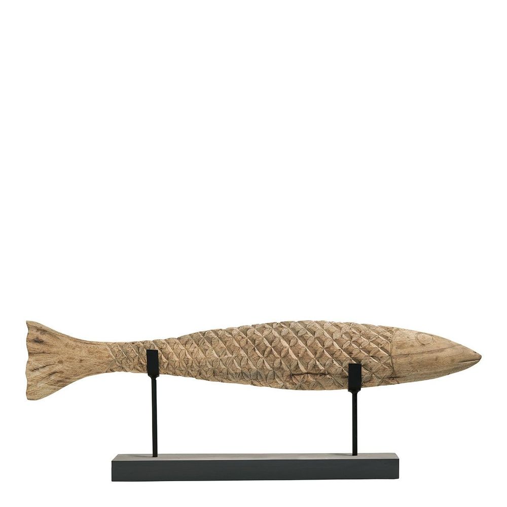 Decorative objects - FISH statue in mango wood and metal - Large model - BLANC D'IVOIRE