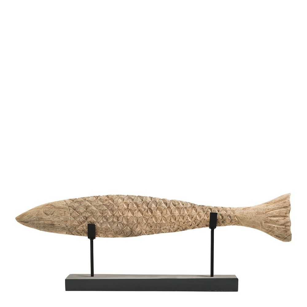Decorative objects - FISH statue in mango wood and metal - Large model - BLANC D'IVOIRE
