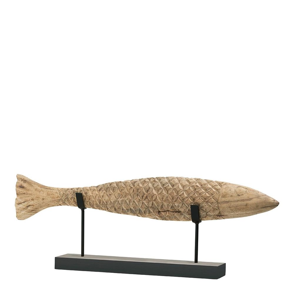 Decorative objects - FISH statue in mango wood and metal - Large model - BLANC D'IVOIRE