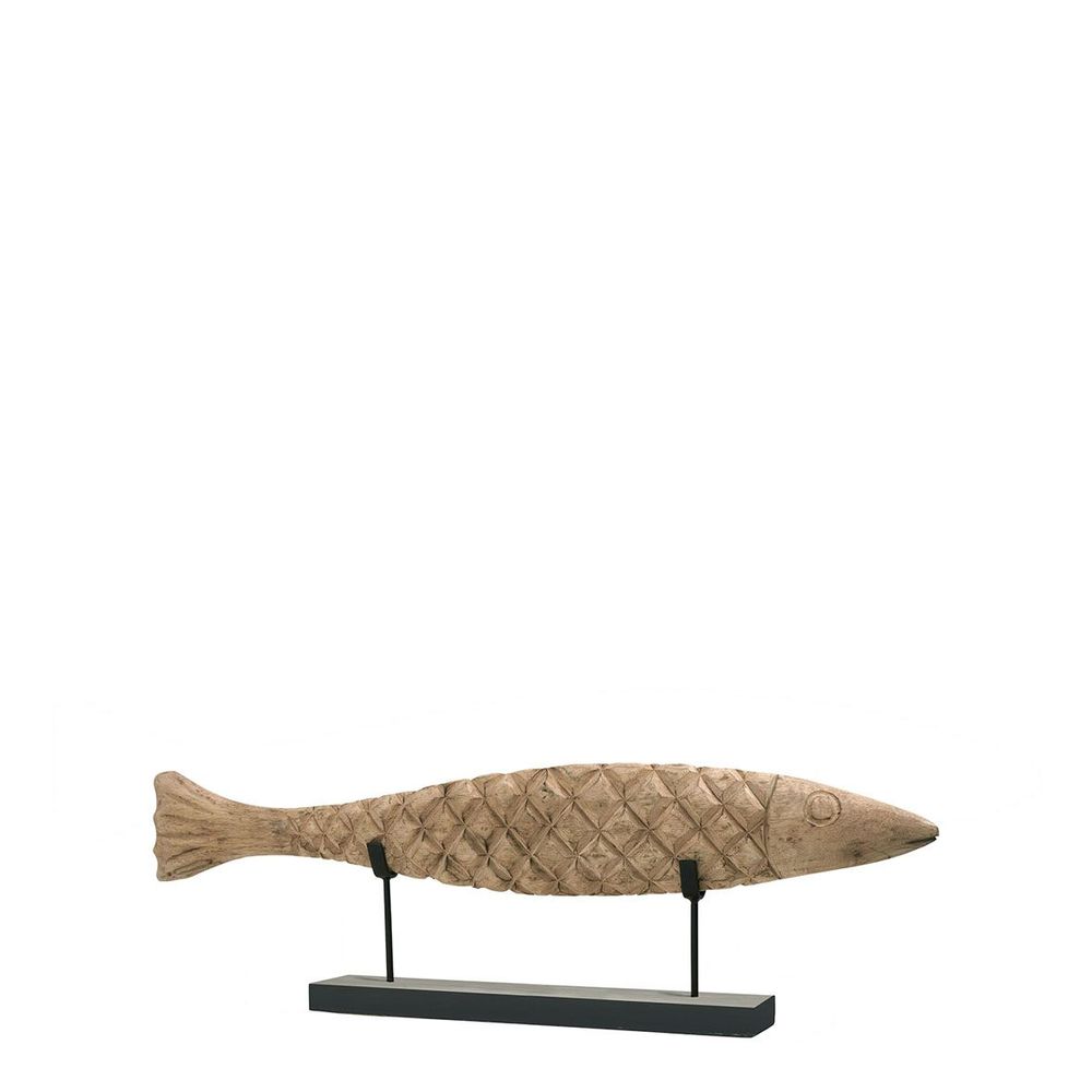 Objets de décoration - Statue POISSON en manguier et métal - Petit modèle - BLANC D'IVOIRE