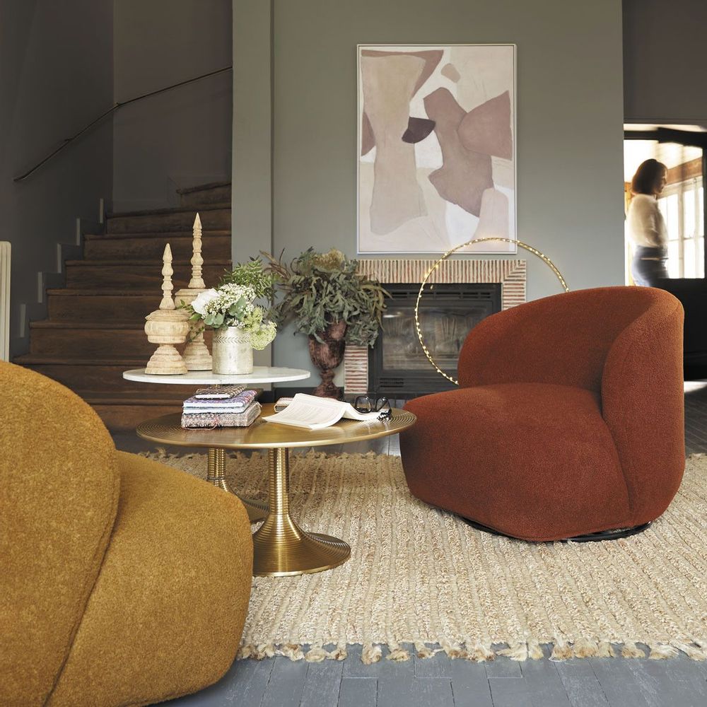 Armchairs - LISETTE swivel armchair in terrycloth - Curry - BLANC D'IVOIRE