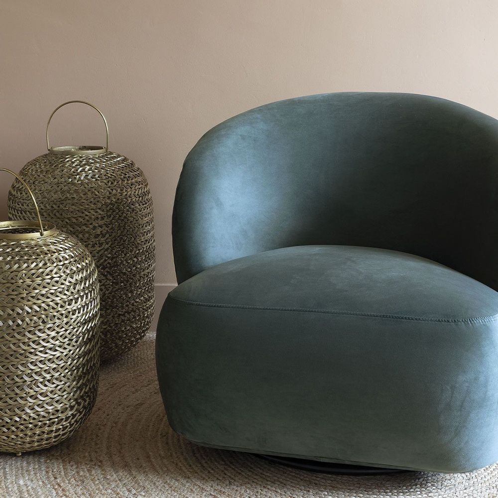 Armchairs - LISETTE armchair in velvet - Blue - BLANC D'IVOIRE