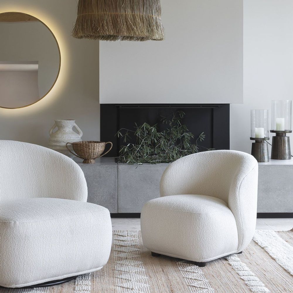 Fauteuils - Fauteuil LISETTE en bouclette - Crème - Petit modèle - BLANC D'IVOIRE