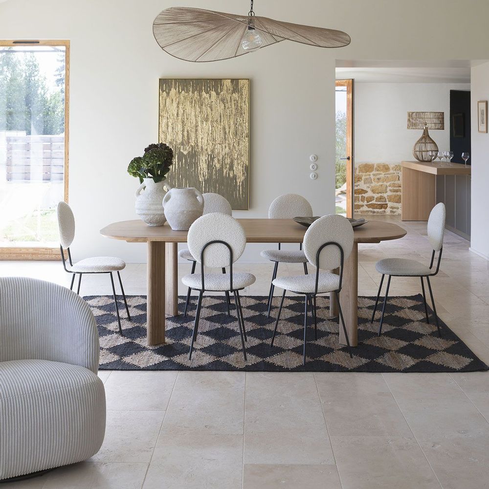 Chaises - Chaise COLETTE en bouclette et métal - Crème - BLANC D'IVOIRE