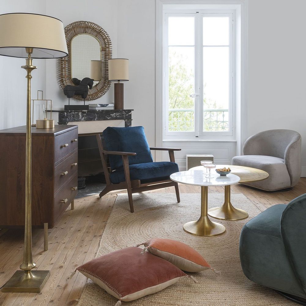 Fauteuils - Fauteuil JULES en velours - Bleu nuit - BLANC D'IVOIRE