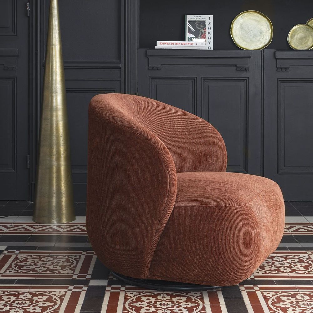 Armchairs - LISETTE armchair in corduroy - Brick red - BLANC D'IVOIRE