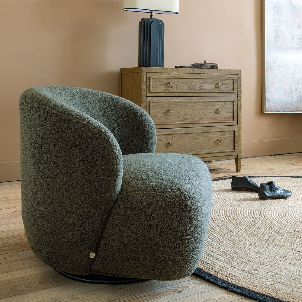 Fauteuils - Fauteuil tournant LISETTE en bouclette - Kaki - BLANC D'IVOIRE