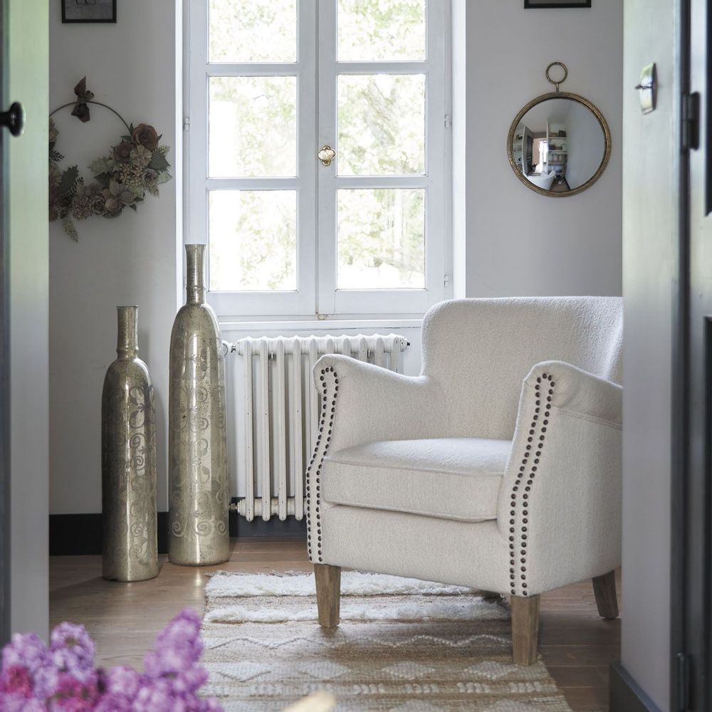 Fauteuils - Fauteuil CLAUDE en bouclette - Crème - BLANC D'IVOIRE