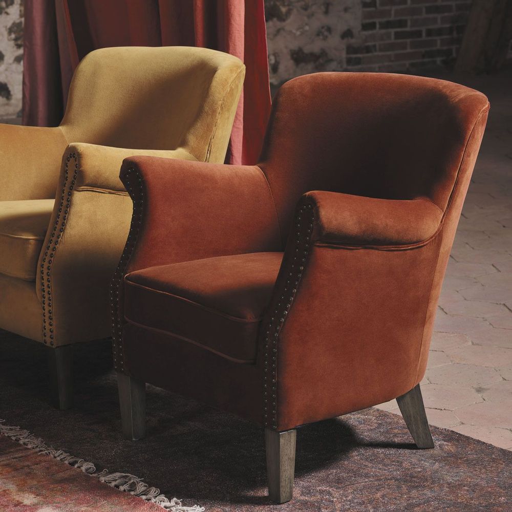 Fauteuils - Fauteuil CLAUDE velours orange brûlé - BLANC D'IVOIRE