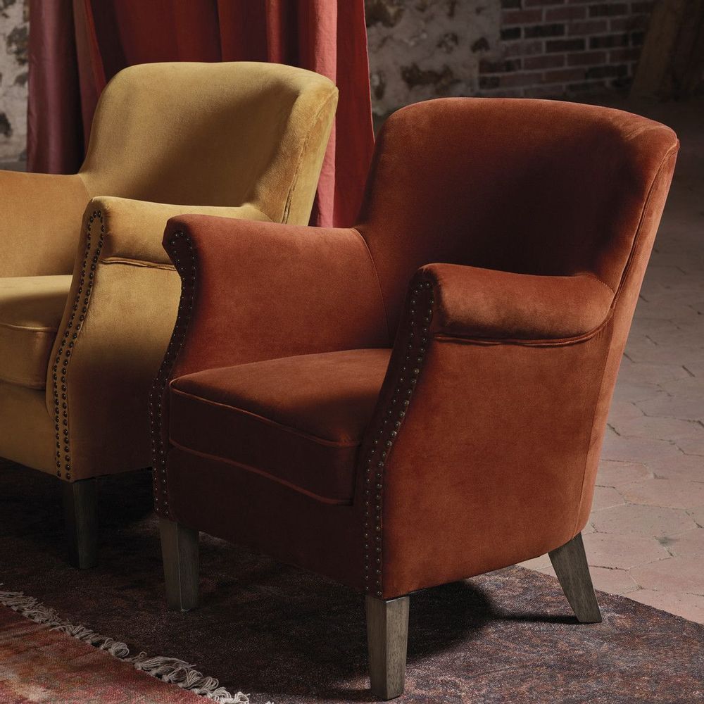 Fauteuils - Fauteuil CLAUDE velours orange brûlé - BLANC D'IVOIRE