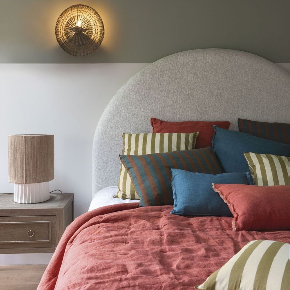 Fabric cushions - BAYADERE cotton cushion cover - Cream and cumin - 80 x 50 cm - BLANC D'IVOIRE