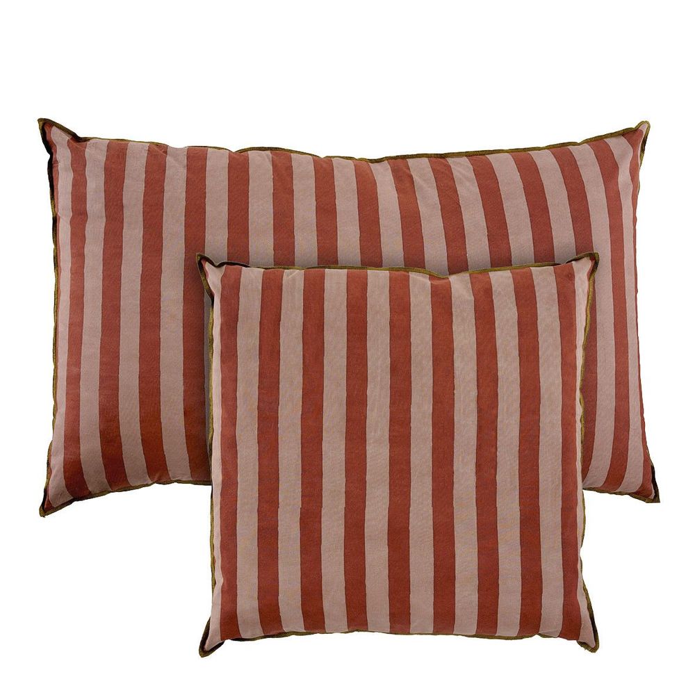 Fabric cushions - BAYADERE cotton cushion cover - Nude and brick red - 80 x 50 cm - BLANC D'IVOIRE