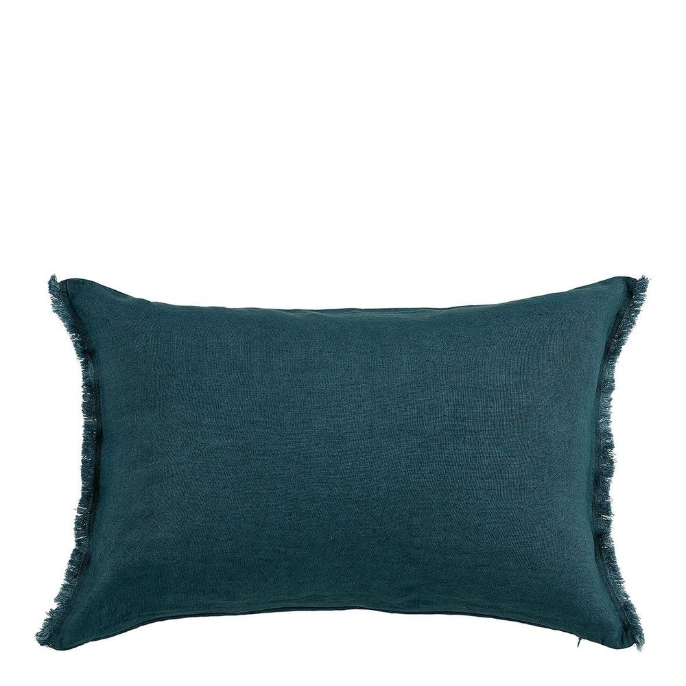 Fabric cushions - CHLOÉ cushion cover in washed linen - Petrol - 60 x 40 cm - BLANC D'IVOIRE