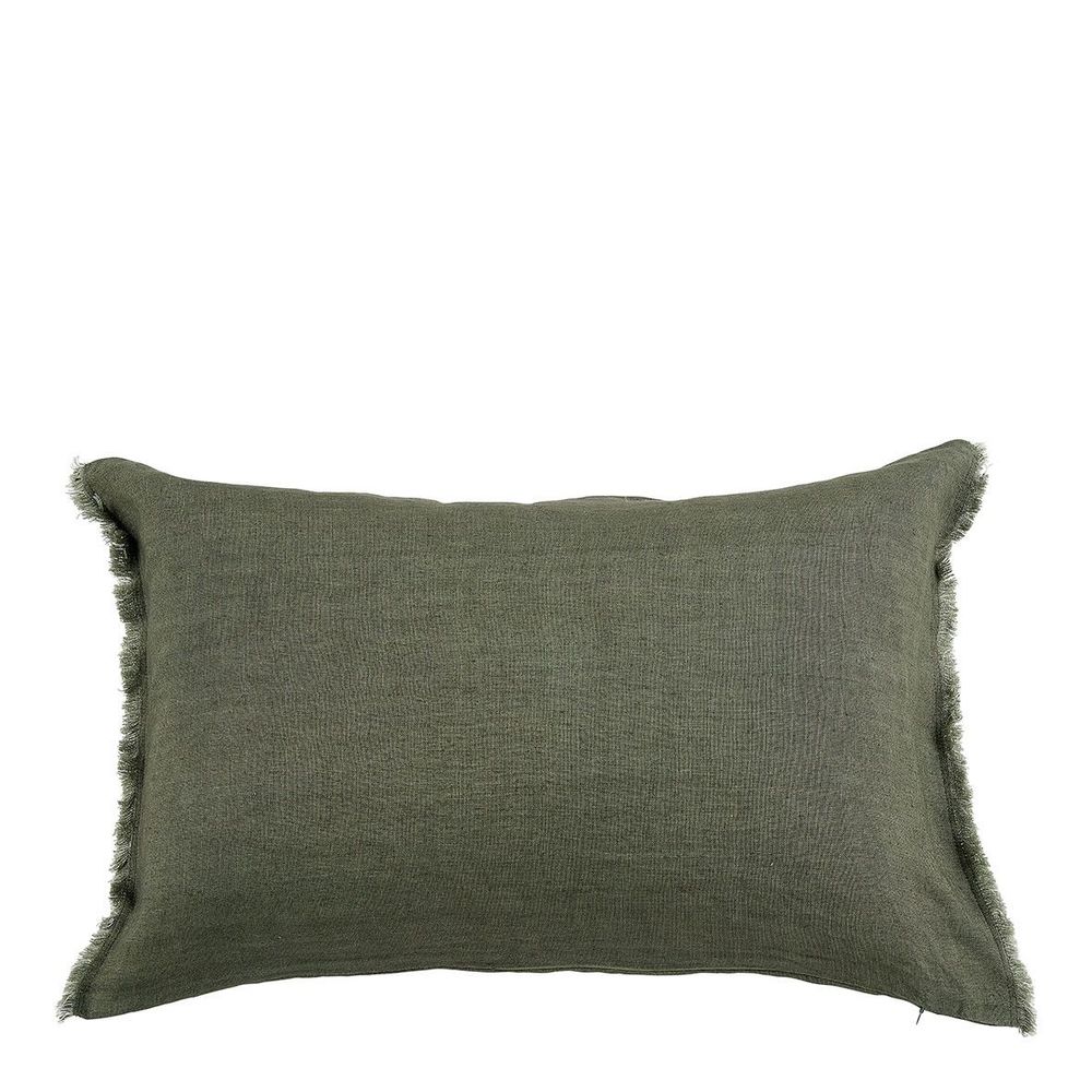Coussins textile - Housse de coussin CHLOÉ en lin lavé - Kaki - 60 x 40 cm - BLANC D'IVOIRE
