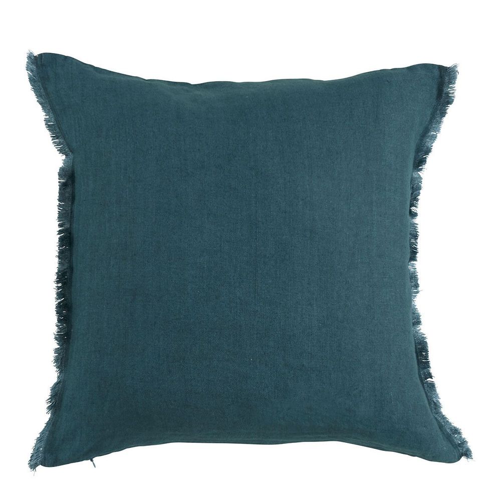 Fabric cushions - CHLOÉ cushion cover in washed linen - Petrol - 50 x 50 cm - BLANC D'IVOIRE