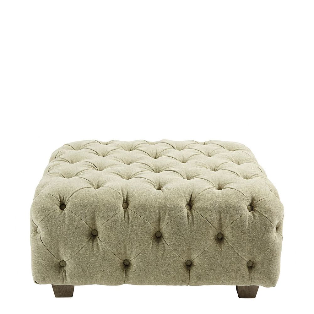 Ottomans - THEA sage linen pouf - BLANC D'IVOIRE