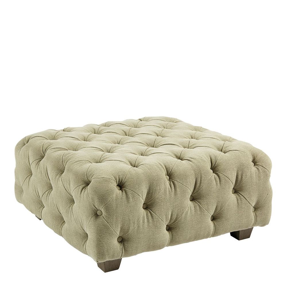 Ottomans - THEA sage linen pouf - BLANC D'IVOIRE