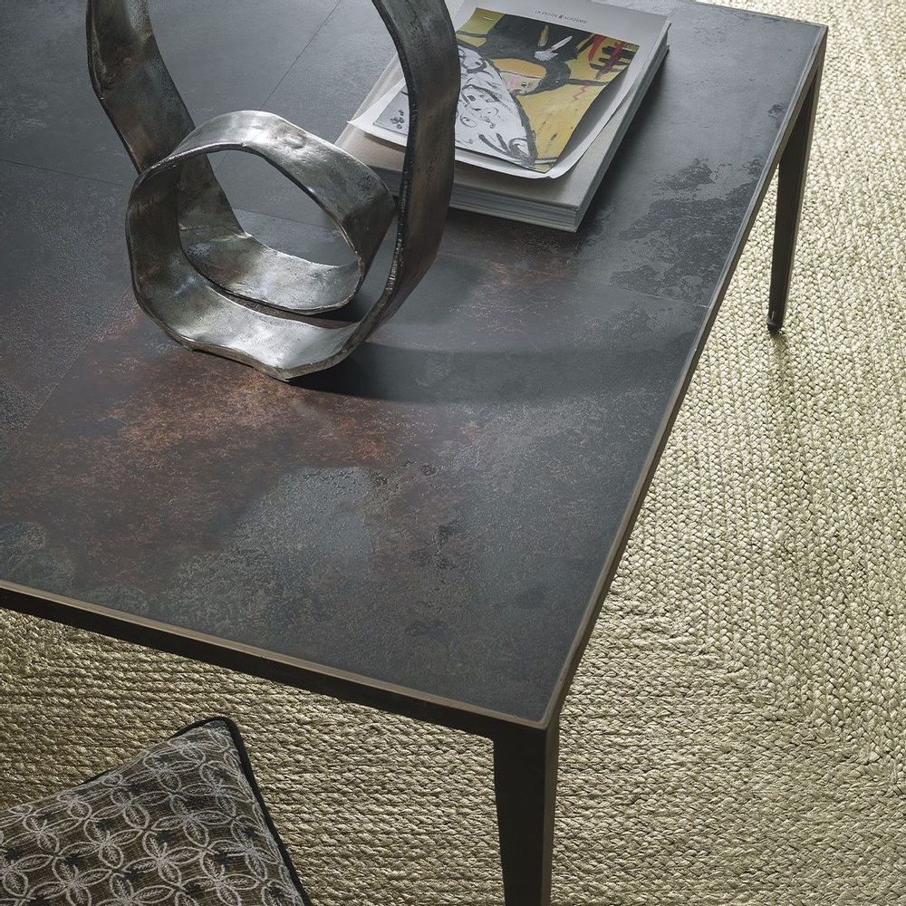 Coffee tables - GIULIA square coffee table with ceramic top and metal legs - 100 x 100 x 40 cm - BLANC D'IVOIRE