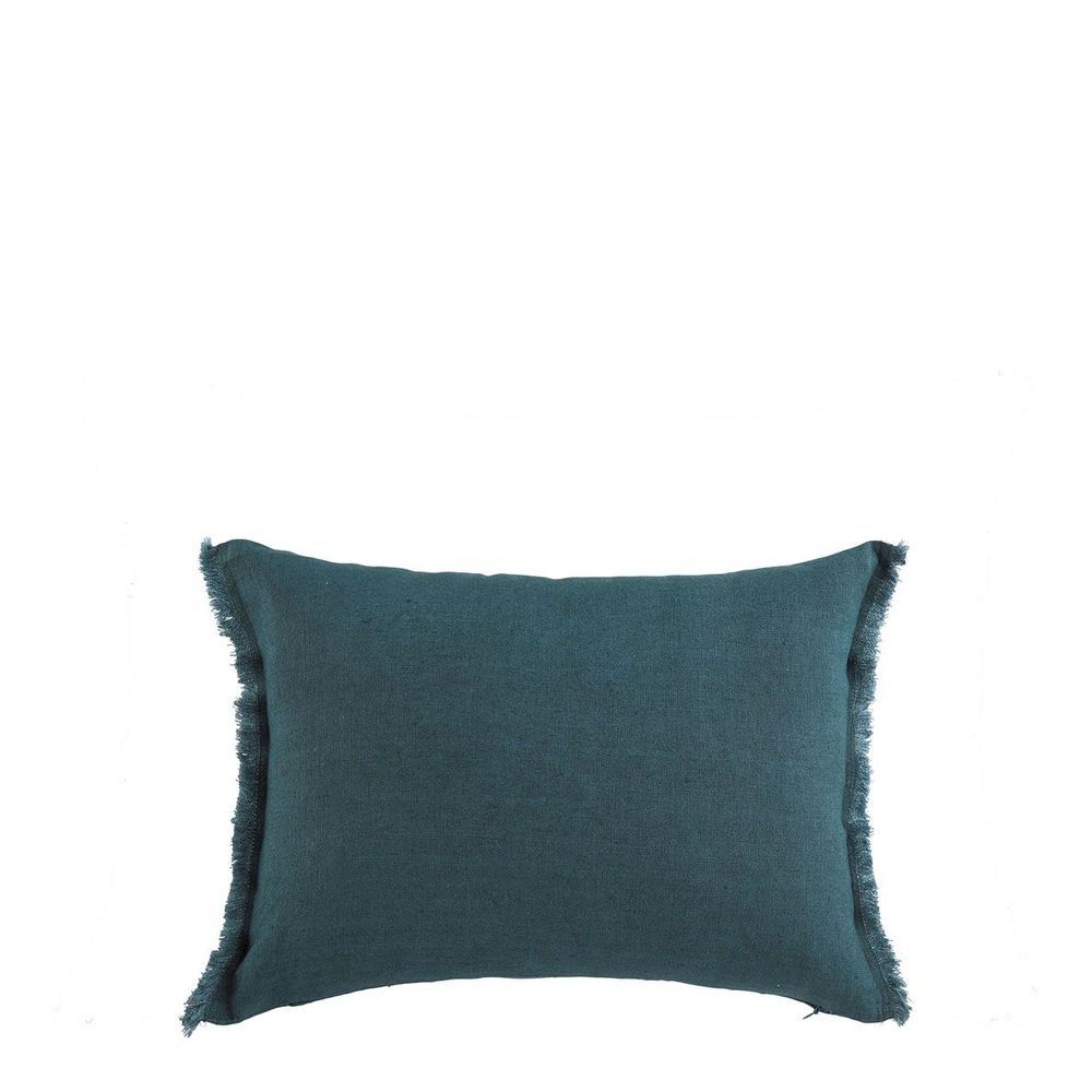 Coussins textile - Housse de coussin CHLOÉ en lin lavé - Pétrole - 30 x 40 cm - BLANC D'IVOIRE