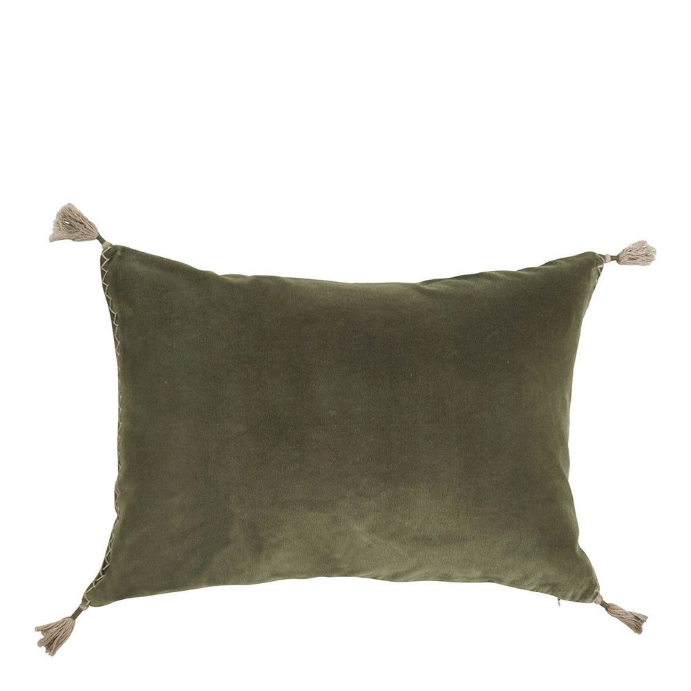 Coussins textile - Housse de coussin MATTEO en velours de coton et lin - Kaki - 60 x 40 cm - BLANC D'IVOIRE