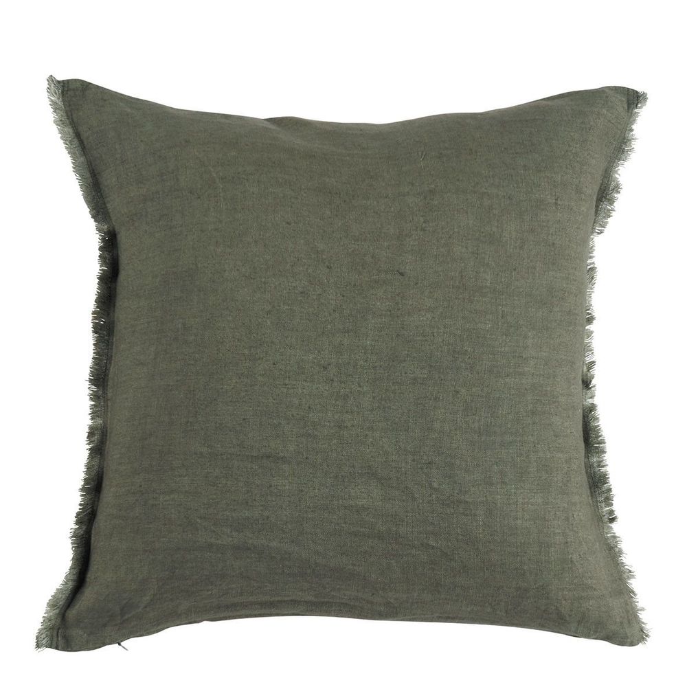Coussins textile - Housse de coussin CHLOÉ en lin lavé - Kaki - 50 x 50 cm - BLANC D'IVOIRE