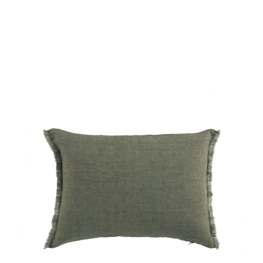 Coussins textile - Housse de coussin CHLOÉ en lin lavé - Kaki - 30 x 40 cm - BLANC D'IVOIRE