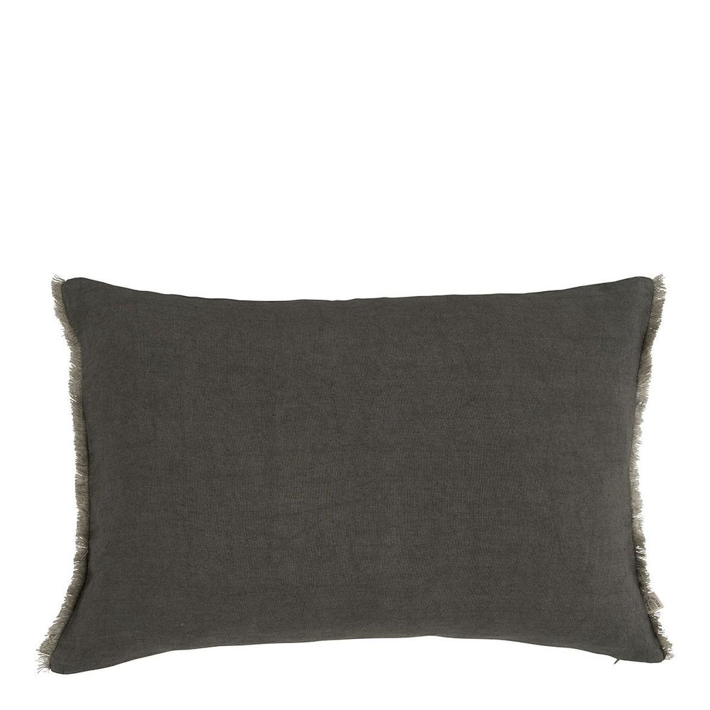 Coussins textile - Housse de coussin CHLOÉ en lin lavé - Gris charbon - 60 x 40 cm - BLANC D'IVOIRE